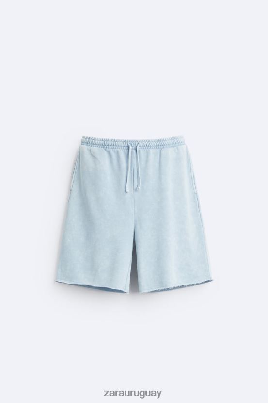 Zara pantalones cortos tipo jogging lavados hombres H6RHL21084 azul blanco ropa
