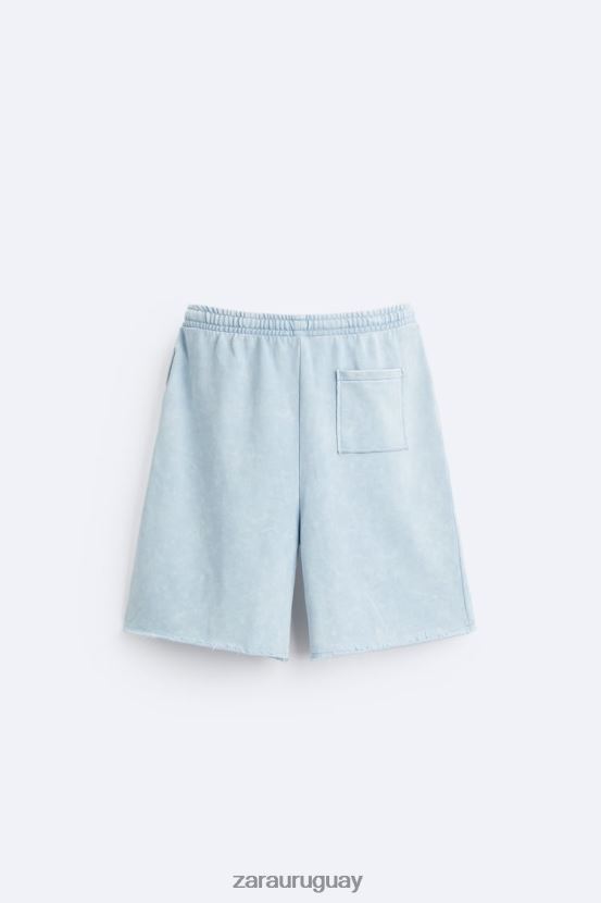 Zara pantalones cortos tipo jogging lavados hombres H6RHL21084 azul blanco ropa