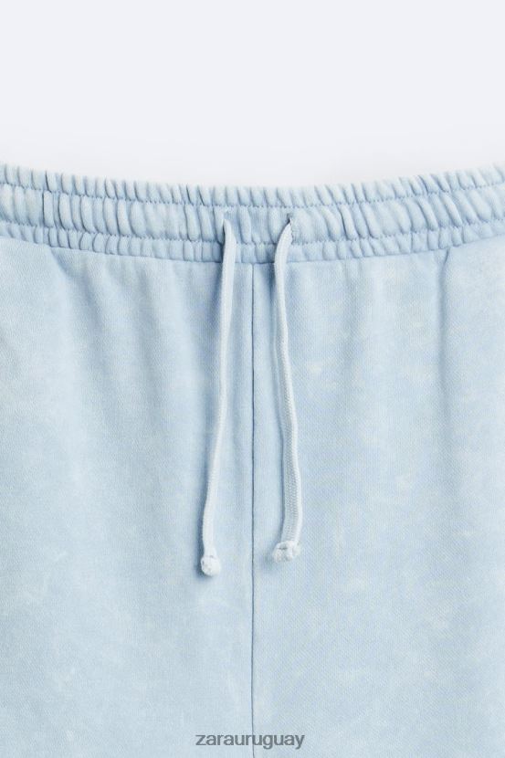 Zara pantalones cortos tipo jogging lavados hombres H6RHL21084 azul blanco ropa