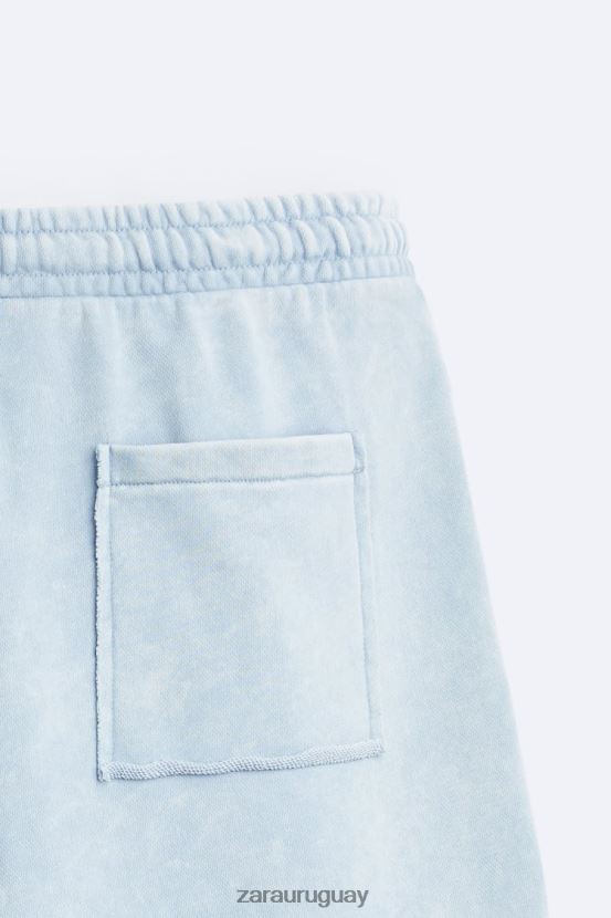Zara pantalones cortos tipo jogging lavados hombres H6RHL21084 azul blanco ropa