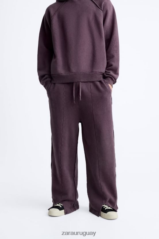 Zara pantalones joggers lavados y rotos hombres H6RHL21085 granate ropa