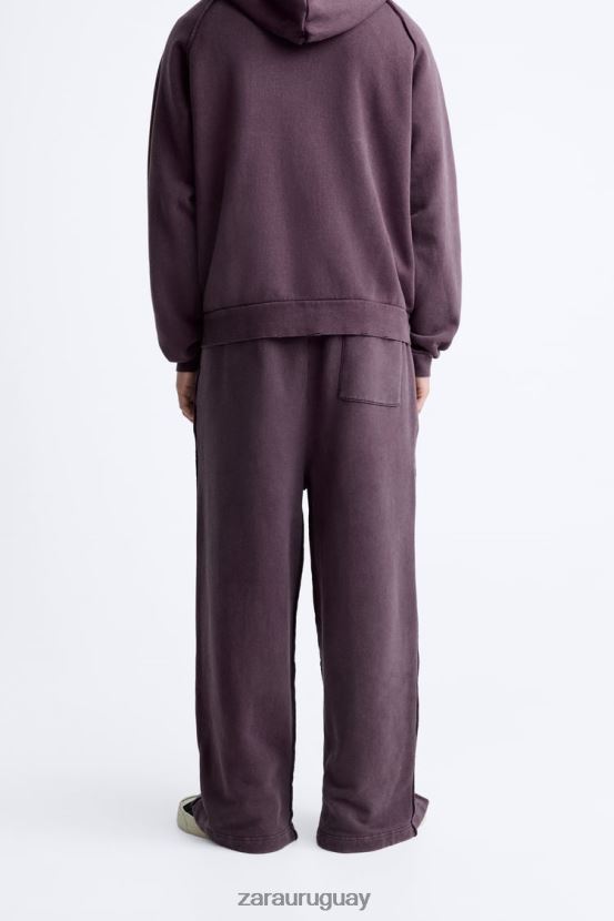 Zara pantalones joggers lavados y rotos hombres H6RHL21085 granate ropa