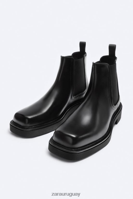 Zara Botas Chelsea de piel con punta cuadrada - Edición limitada hombres H6RHL21262 negro calzado