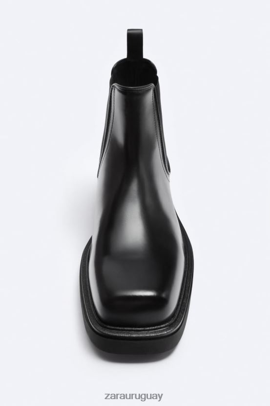 Zara Botas Chelsea de piel con punta cuadrada - Edición limitada hombres H6RHL21262 negro calzado