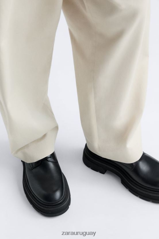 Zara Zapatos derby de piel con suela gruesa - edición limitada hombres H6RHL21261 negro calzado