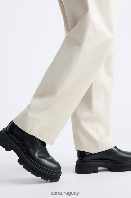 Zara Zapatos derby de piel con suela gruesa - edición limitada hombres H6RHL21261 negro calzado