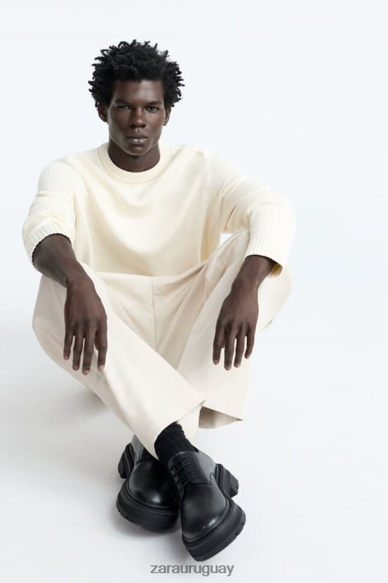 Zara Zapatos derby de piel con suela gruesa - edición limitada hombres H6RHL21261 negro calzado