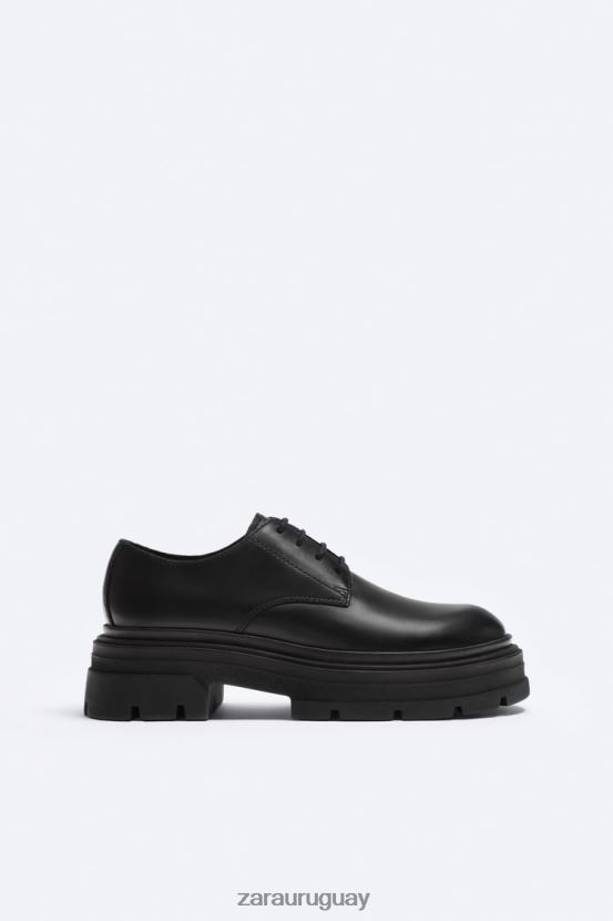 Zara Zapatos derby de piel con suela gruesa - edición limitada hombres H6RHL21261 negro calzado