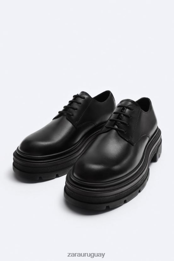 Zara Zapatos derby de piel con suela gruesa - edición limitada hombres H6RHL21261 negro calzado