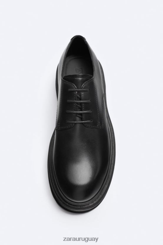 Zara Zapatos derby de piel con suela gruesa - edición limitada hombres H6RHL21261 negro calzado