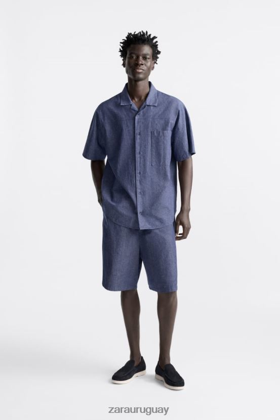 Zara mocasines casuales de gamuza hombres H6RHL21272 azul oscuro calzado