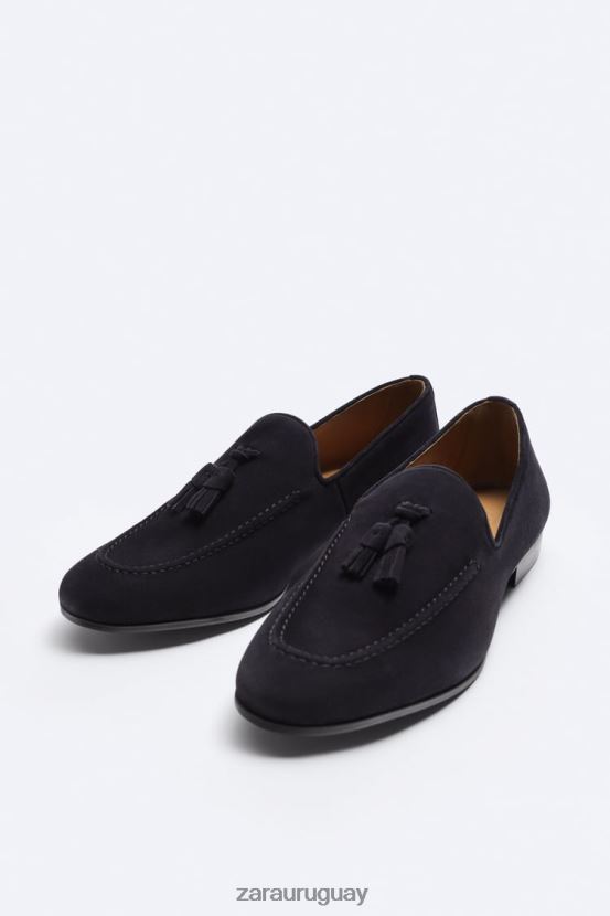 Zara mocasines con borlas de ante hombres H6RHL21275 azul calzado