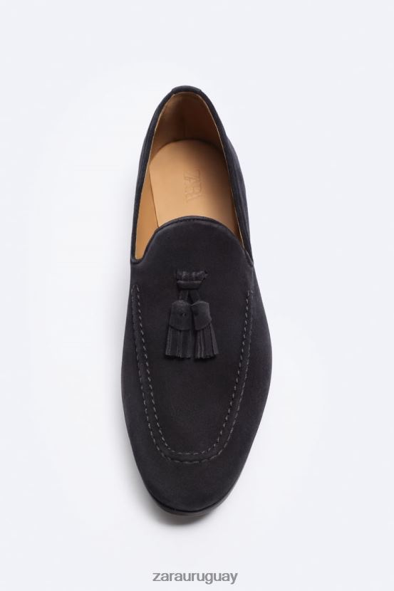 Zara mocasines con borlas de ante hombres H6RHL21275 azul calzado