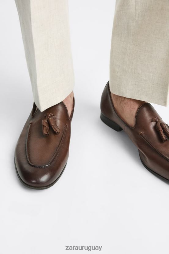 Zara mocasines con borlas de cuero suave hombres H6RHL21274 marrón calzado