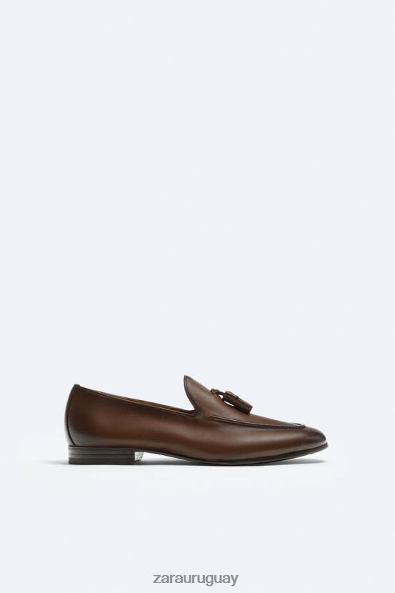 Zara mocasines con borlas de cuero suave hombres H6RHL21274 marrón calzado