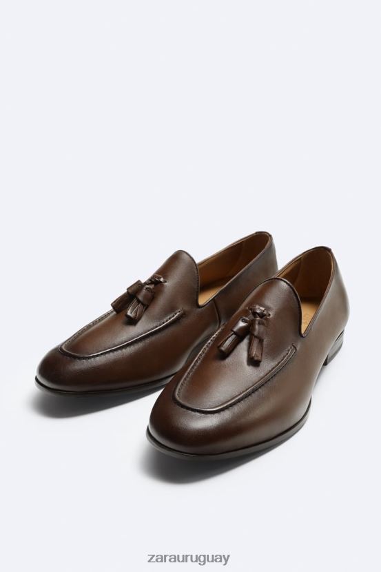 Zara mocasines con borlas de cuero suave hombres H6RHL21274 marrón calzado