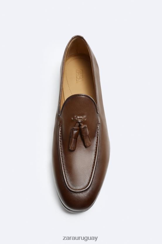 Zara mocasines con borlas de cuero suave hombres H6RHL21274 marrón calzado
