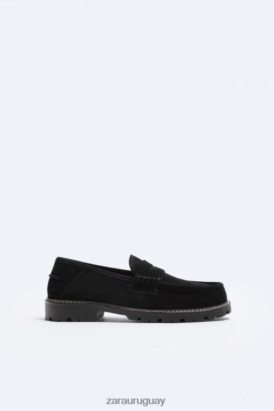 Zara mocasines de ante hombres H6RHL21260 negro calzado