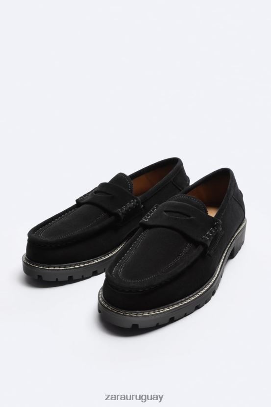 Zara mocasines de ante hombres H6RHL21260 negro calzado