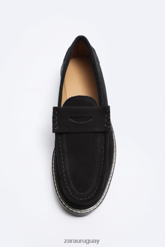 Zara mocasines de ante hombres H6RHL21260 negro calzado