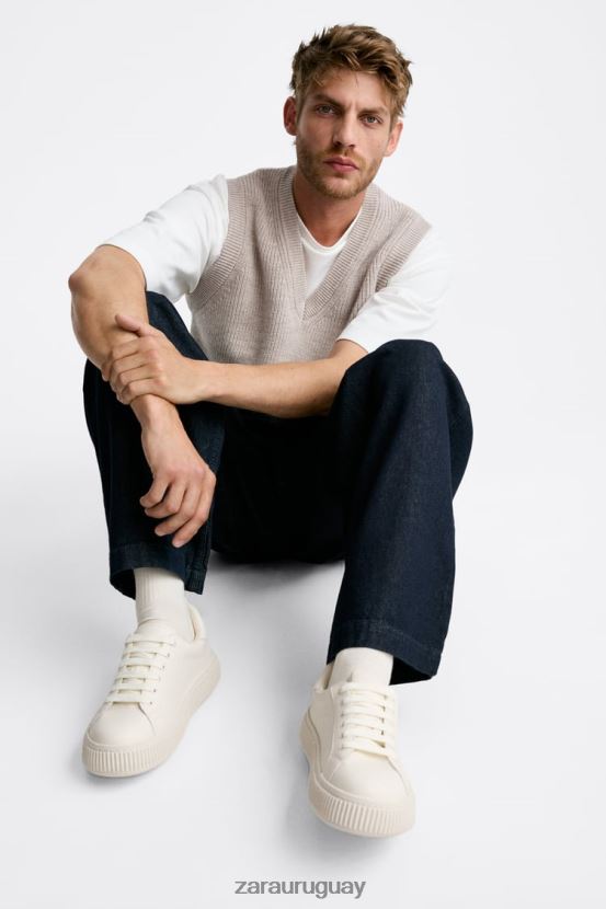 Zara zapatillas con suela a rayas hombres H6RHL21267 blanco hueso calzado
