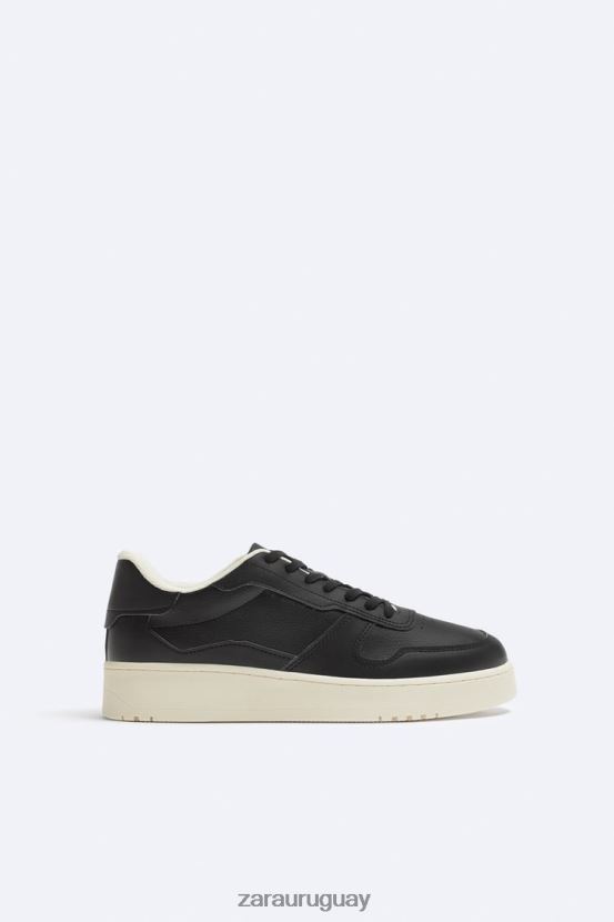 Zara zapatillas retro de varias piezas hombres H6RHL21269 negro calzado