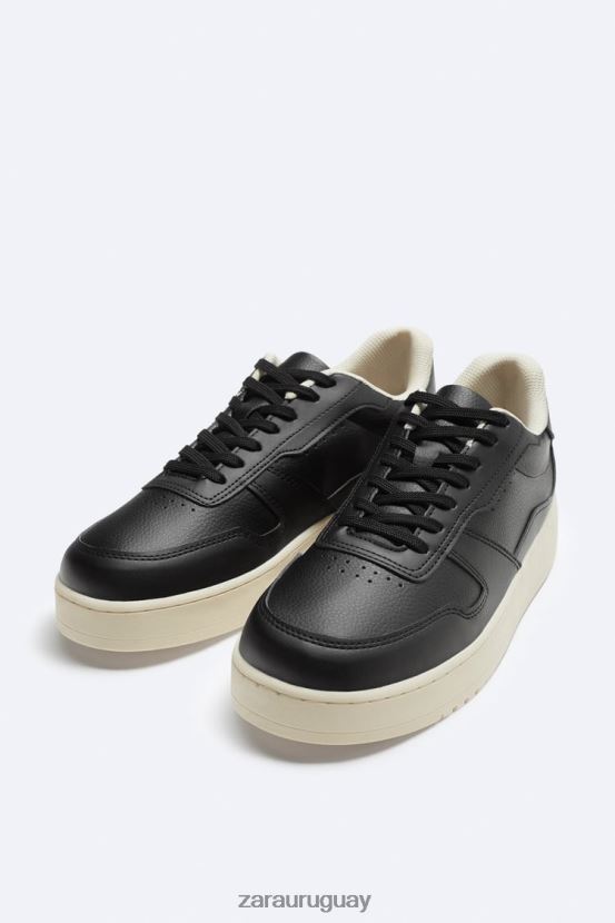 Zara zapatillas retro de varias piezas hombres H6RHL21269 negro calzado