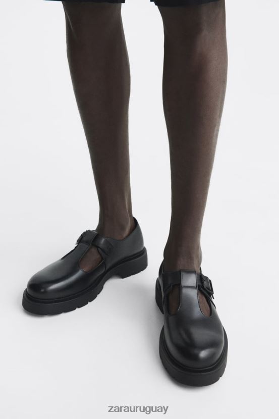 Zara zapatos de jaula de cuero hombres H6RHL21263 negro calzado