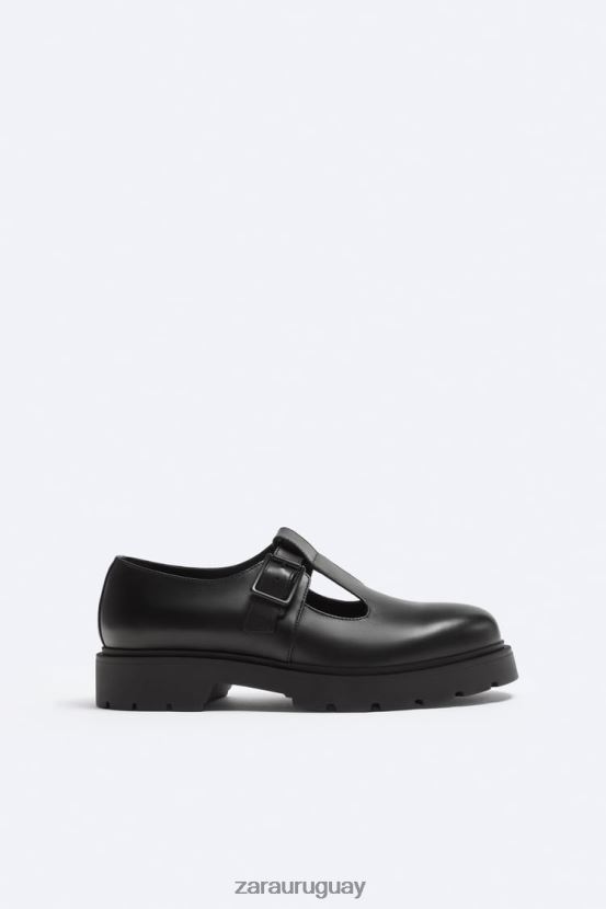 Zara zapatos de jaula de cuero hombres H6RHL21263 negro calzado
