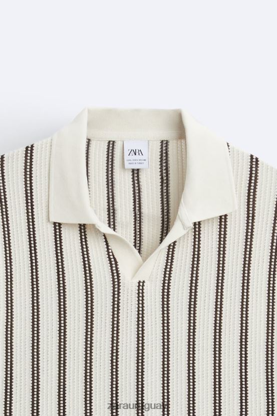Zara polo a rayas texturizadas hombres H6RHL21219 crudo ropa