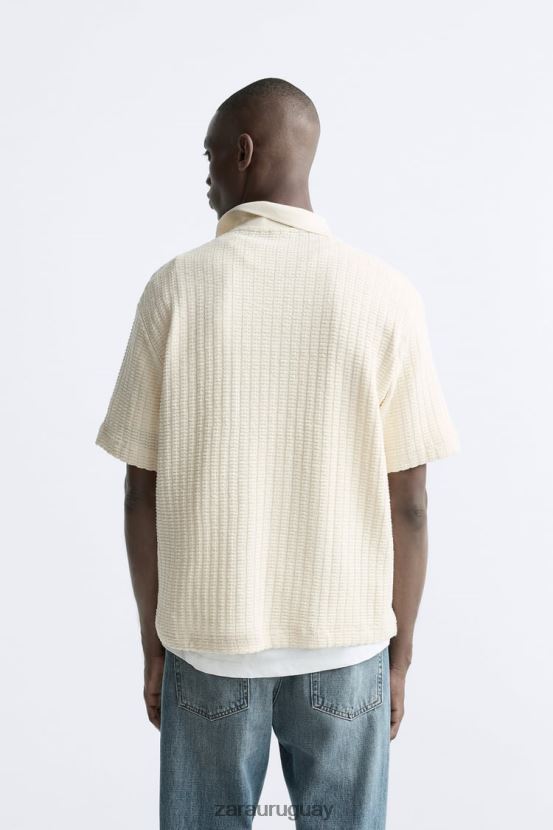 Zara polo con textura vertical hombres H6RHL21218 crudo ropa