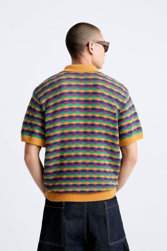 Zara polo de punto con textura geométrica hombres H6RHL21226 Azul marino ropa