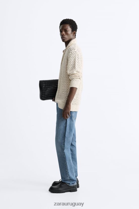 Zara polo de punto de crochet texturizado hombres H6RHL21234 crudo ropa