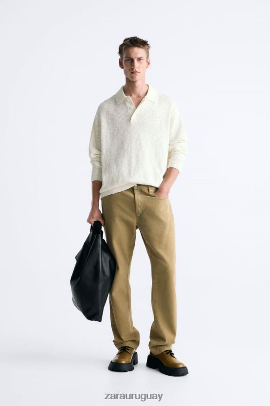 Zara polo de punto texturizado hombres H6RHL21230 crudo ropa