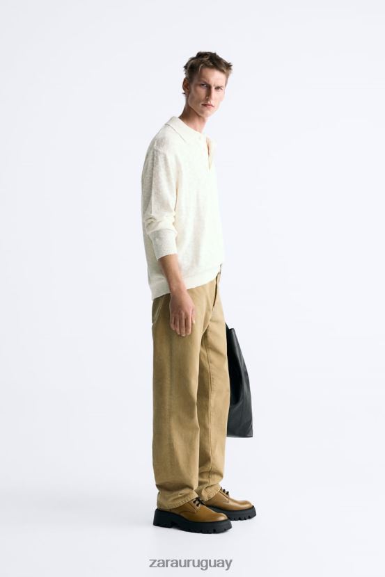 Zara polo de punto texturizado hombres H6RHL21230 crudo ropa