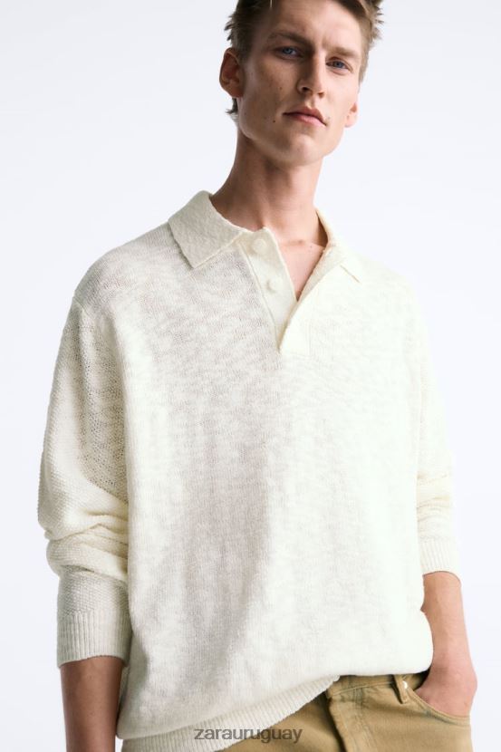 Zara polo de punto texturizado hombres H6RHL21230 crudo ropa