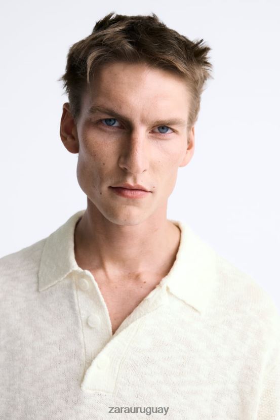 Zara polo de punto texturizado hombres H6RHL21230 crudo ropa