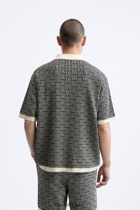 Zara suéter tipo polo de punto geométrico en jacquard hombres H6RHL21225 crudo ropa