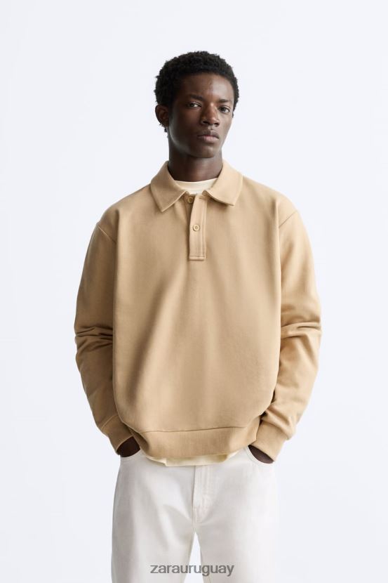 Zara sudadera polo hombres H6RHL21232 bronceado suave ropa