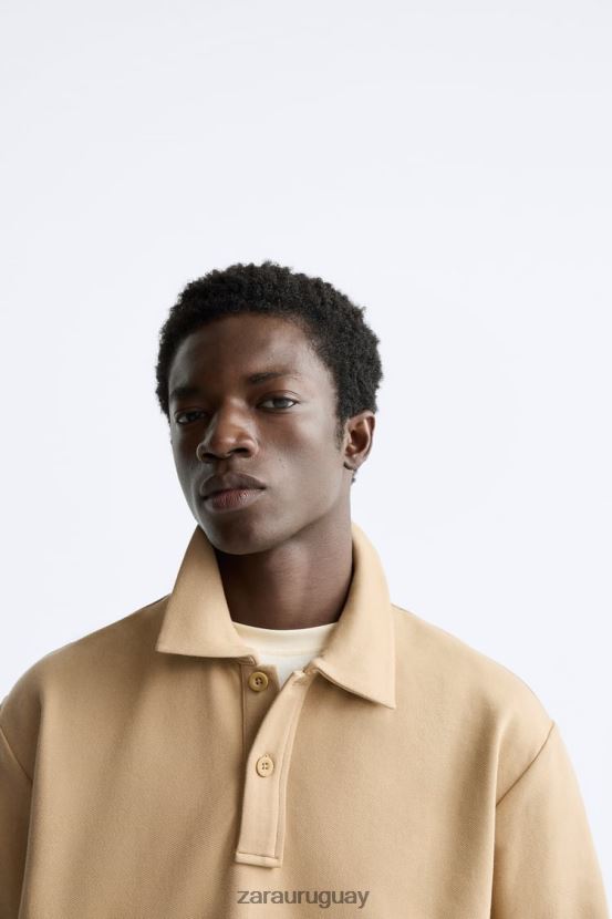 Zara sudadera polo hombres H6RHL21232 bronceado suave ropa