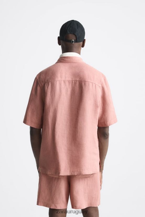 Zara camisa 100% lino hombres H6RHL21018 rosa ropa