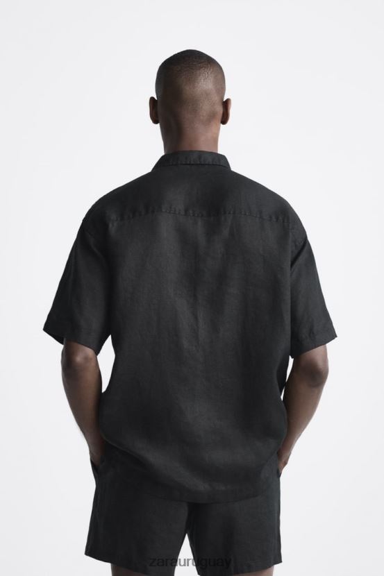 Zara camisa 100% lino hombres H6RHL21020 negro ropa