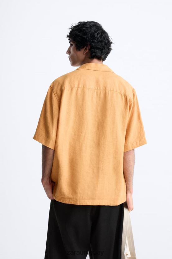 Zara camisa 100% lino hombres H6RHL21022 naranja ropa
