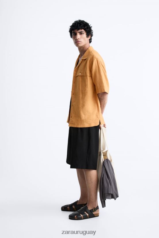 Zara camisa 100% lino hombres H6RHL21022 naranja ropa