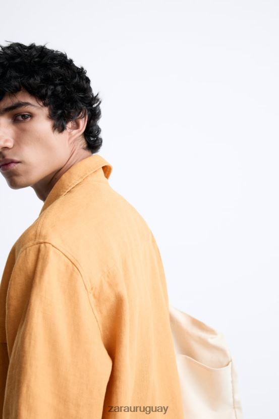Zara camisa 100% lino hombres H6RHL21022 naranja ropa