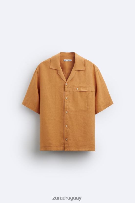 Zara camisa 100% lino hombres H6RHL21022 naranja ropa