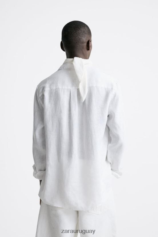 Zara camisa 100% lino hombres H6RHL21024 blanco ropa