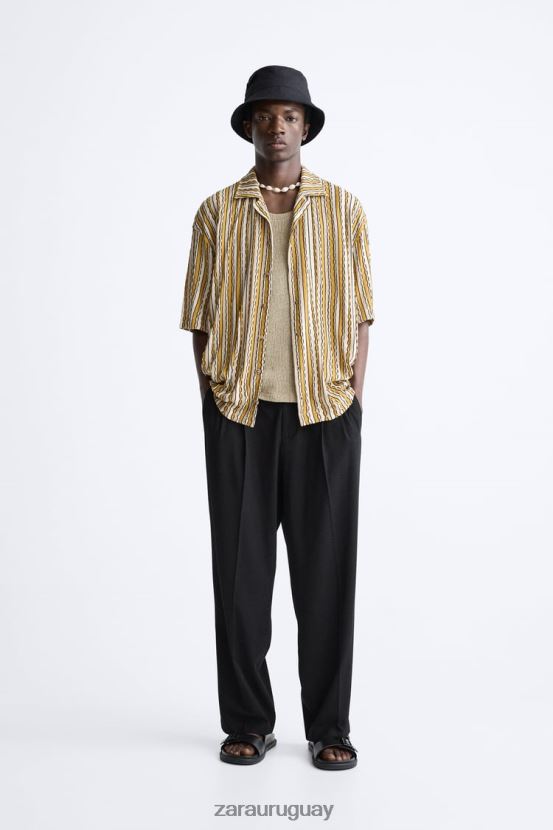 Zara camisa a rayas jacquard hombres H6RHL2989 crudo/amarillo ropa