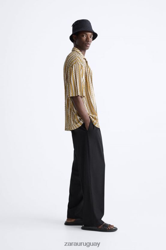 Zara camisa a rayas jacquard hombres H6RHL2989 crudo/amarillo ropa