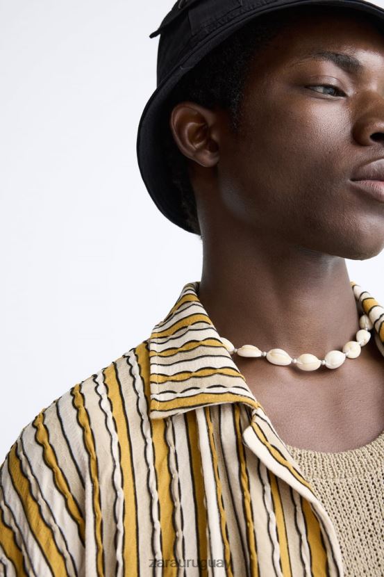 Zara camisa a rayas jacquard hombres H6RHL2989 crudo/amarillo ropa